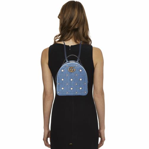 Blue Denim GG Marmont Backpack, , large image number 0