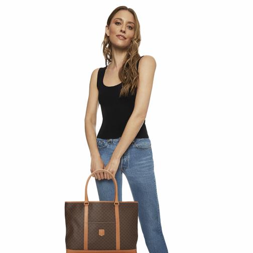 Brown Coated Canvas Macadam Tote, , large image number 0