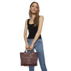 Burgundy Caviar Studded Deauville Shopper Small, , large image number 2