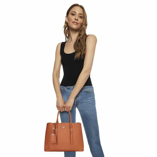 Orange Saffiano Double Cuir Tote, , large image number 0