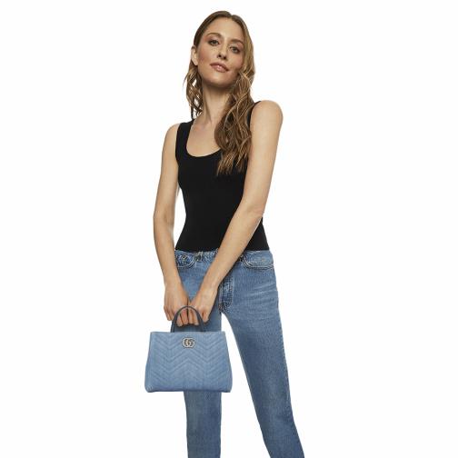 Blue Denim GG Marmont Top Handle Bag Small, , large image number 0