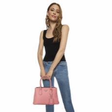 Pink Saffiano Leather Turnlock Cuir Tote, , large image number 2