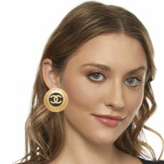 Gold & Black 'CC' Button Earrings Large, , large image number 2