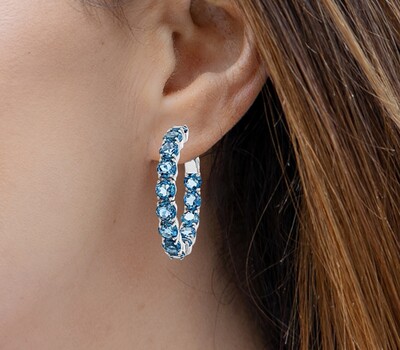 London Blue Topaz Rhodium Over Sterling Silver Hoop Earrings 15.10ctw -  DOCY255 | JTV.com