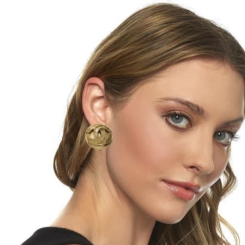 Gold Round 'CC' Earrings Small, , large image number 0