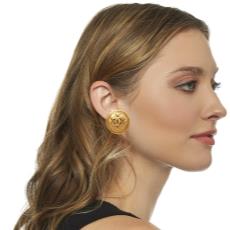 Gold Quilted 'CC' Earrings, , large image number 2