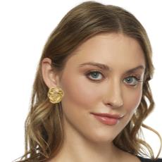 Gold 3 'CC' Round Earrings, , large image number 2