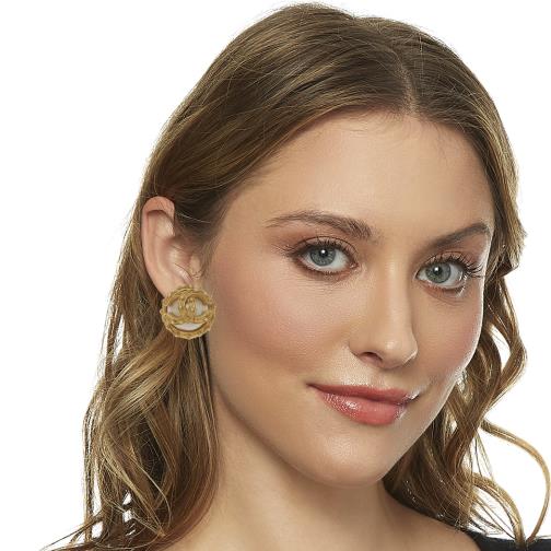 Gold 'CC' Filigree Round Earring, , large image number 0