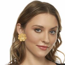 Gold Paris Round Flower Earrings, , large image number 2