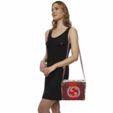 Red & Brown Houndstooth Wool Interlocking GG Shoulder Bag, , large image number 2
