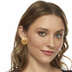 Gold Quilted CC Round Earrings, , large image number 2
