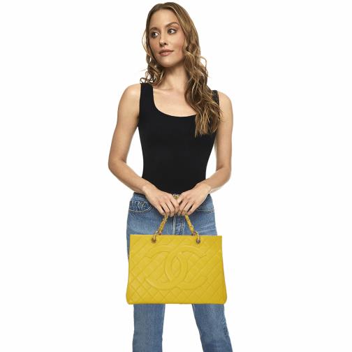 Yellow Quilted Caviar 'CC' Chain Tote, , large image number 0
