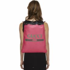 Pink Leather Logo Print Drawstring Backpack Large , , large image number 2