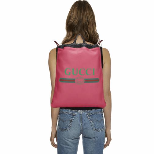 Pink Leather Logo Print Drawstring Backpack Large , , large image number 0