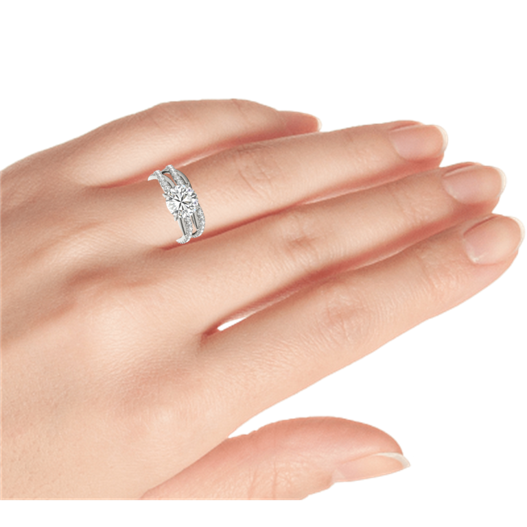 Forever One Lab Created Moissanite Twist Engagement Ring Set in 14K White  Gold
