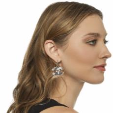 Black & Gunmetal 'CC' Globe Dangle Earrings, , large image number 2