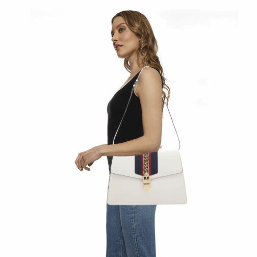 White Leather Sylvie Top Handle Handbag Large, , large image number 0