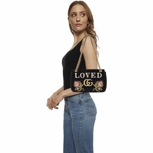 Gucci Black Velvet GG Marmont Matelassé Flap Chain Shoulder Bag