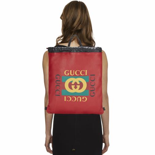 Red Leather Logo Print Drawstring Backpack Large, , large image number 0