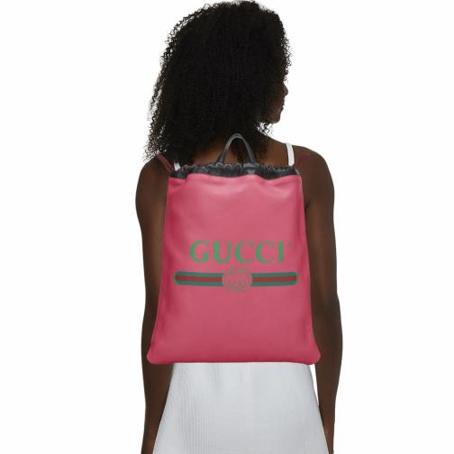 GUCCI Drawstring Backpack, Pink Leather