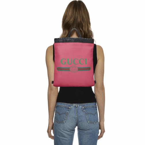 Pink Leather Logo Print Drawstring Backpack, , large image number 0