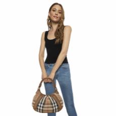 Brown House Check Canvas Studded Phoebe Hobo, , large image number 2