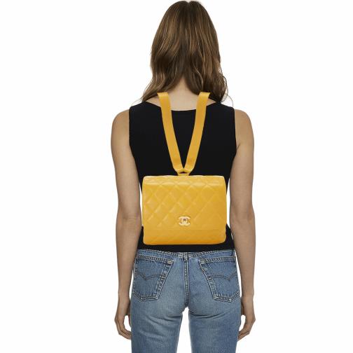 Yellow Quilted Caviar Backpack, , large image number 0