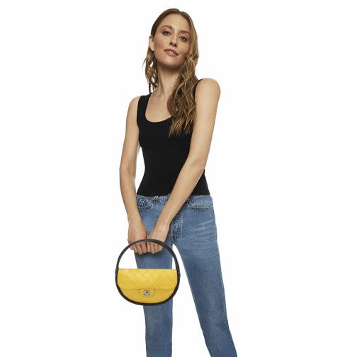 CHANEL Quilted Lambskin Small Hula Hoop Flap Yellow 66201