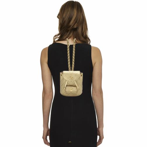 Chanel Gold Quilted Lambskin Classic Backpack Mini Q6B0NE1ID9000
