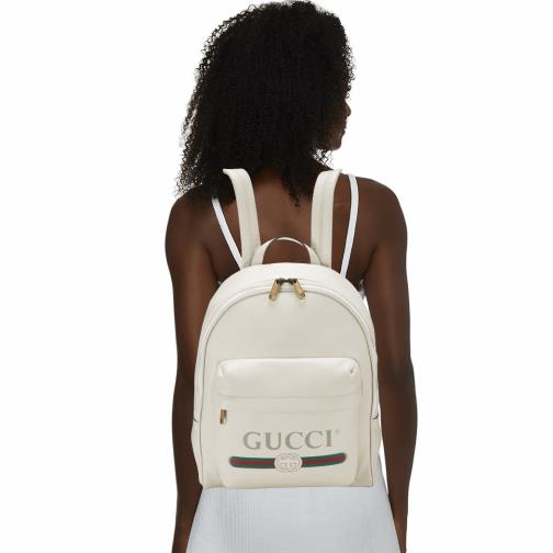 Gucci Off White Leather Logo Print Backpack Gucci