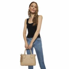 Beige Grained Leather Soho Top Handle Bag, , large image number 2