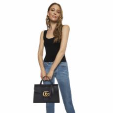 Black Leather GG Marmont Top Handle Bag Small, , large image number 2