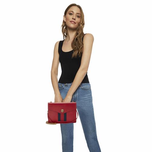 Red Leather Web Animalier Chain Shoulder Bag, , large image number 0
